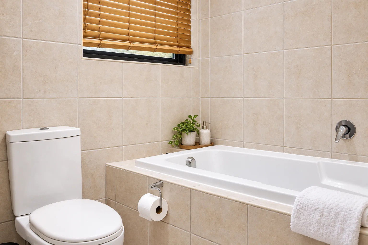Second bathroom, bath with shower over