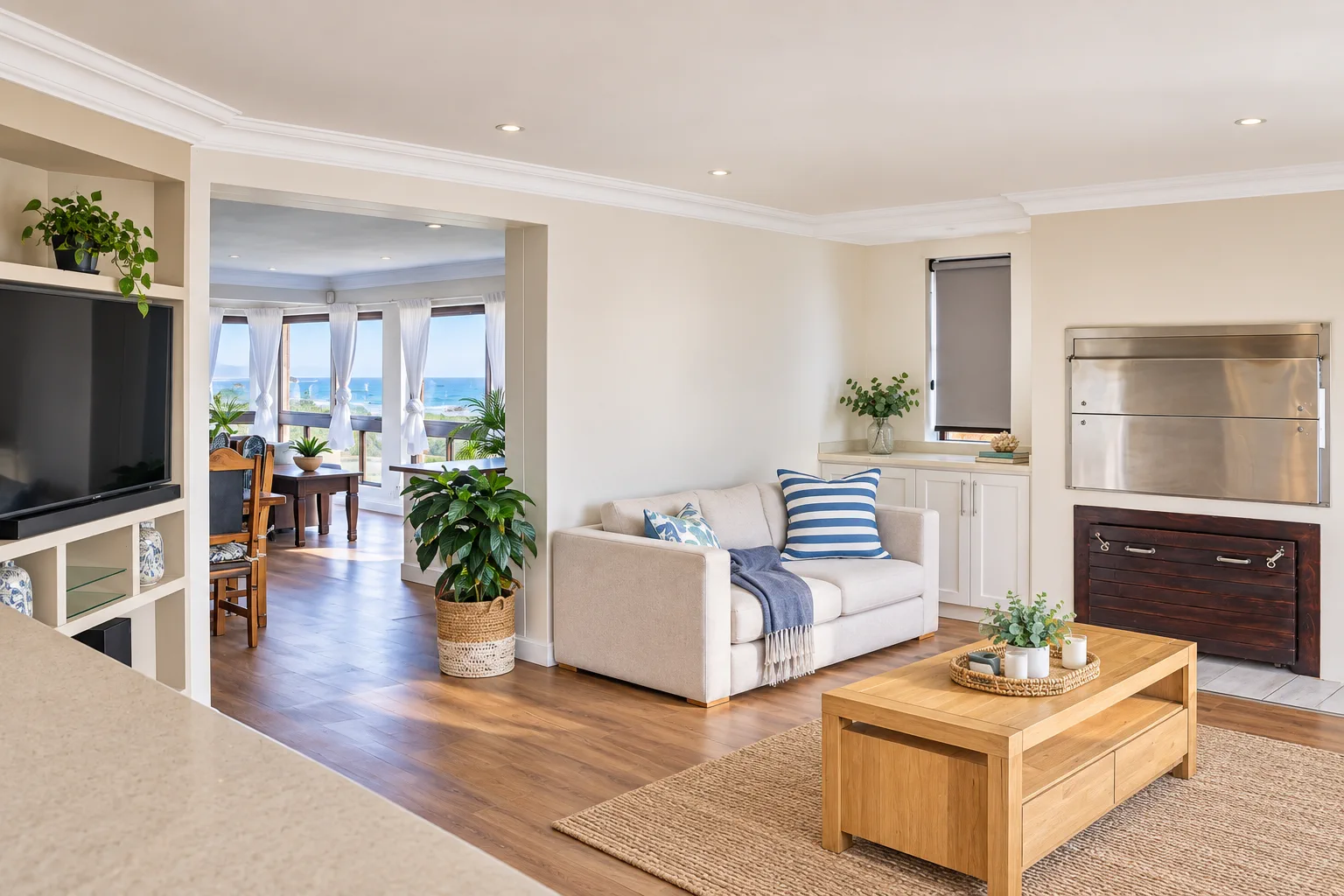 Indoor braai room with sea view