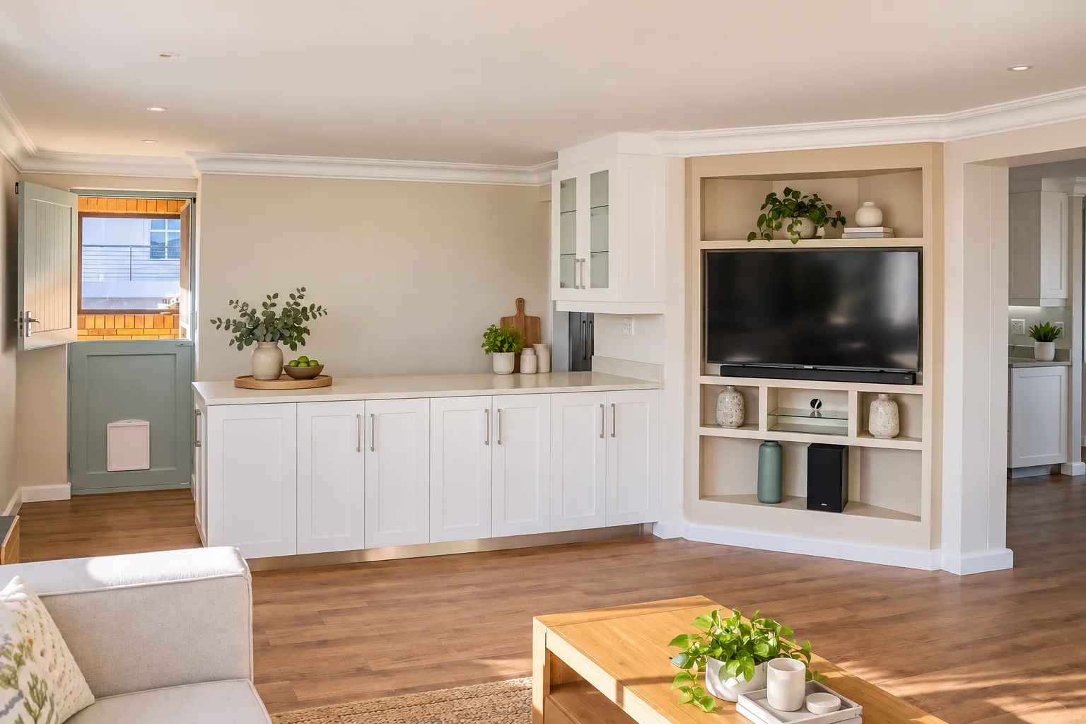 TV lounge and built-in shelving