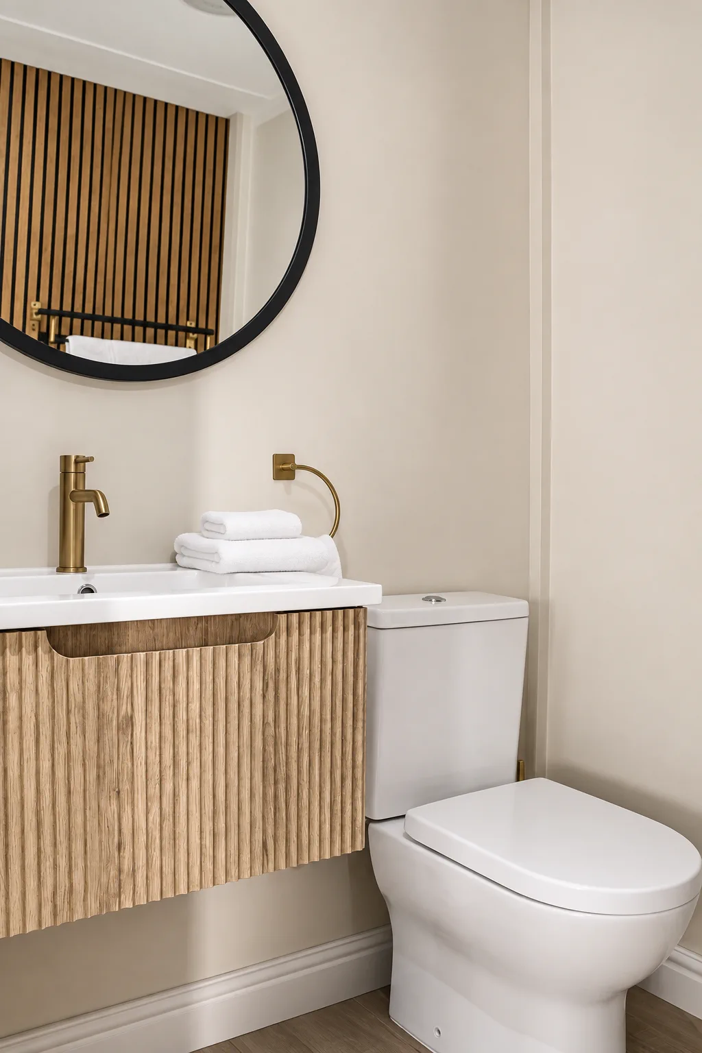 Private bathroom with fluted vanity